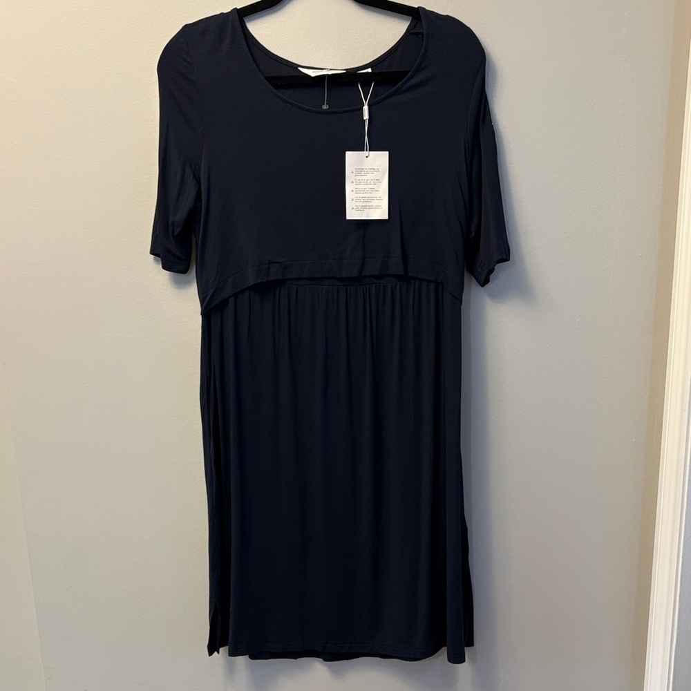 NWT Seraphine Maternity Soft Jersey Knit Dress Short Sleeve Navy Size Small